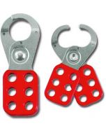  Lockout Hasp steel, red plastic coated, scissor action 25mm dia jaws 