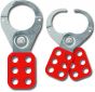  Lockout Hasp steel, red plastic coated, scissor action 38mm dia jaws 