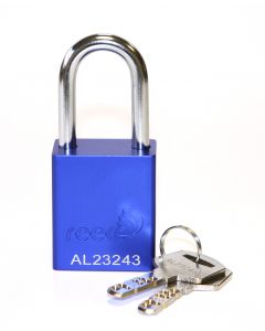 Aluminium bodied safety padlock with steel shackle-blue-Keyed to Differ