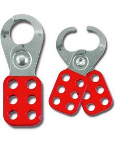  Lockout Hasp steel, red plastic coated, scissor action 25mm dia jaws 