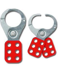  Lockout Hasp steel, red plastic coated, scissor action 38mm dia jaws 
